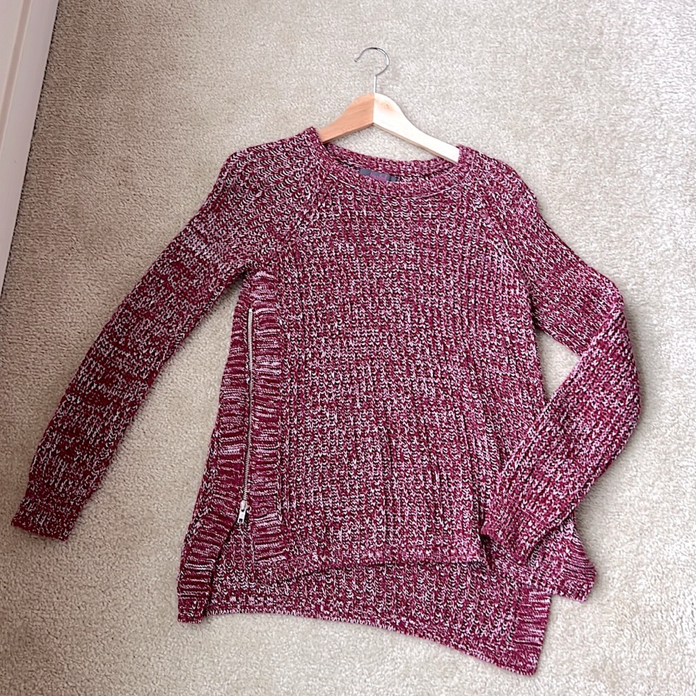 Marled Small 2 Toned Red/White Cozy Crewneck Sweater